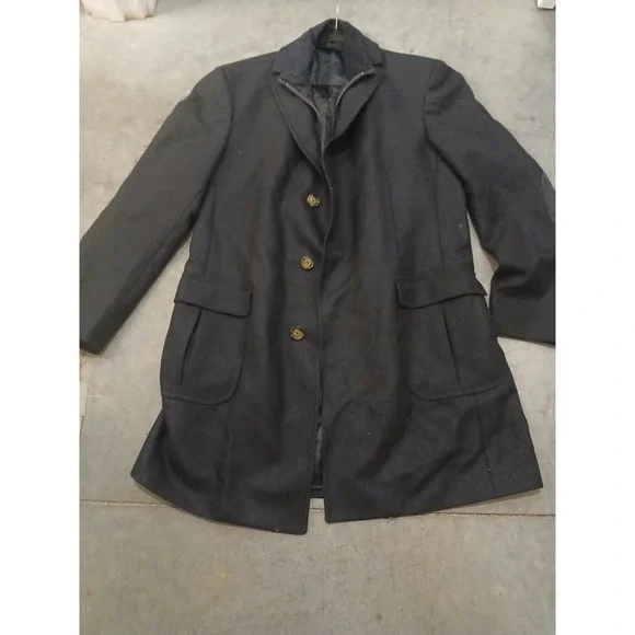 Faconnable Mens 52R (44 US) Regular Black Wool Cashmere Overcoat Italy - Picture 9 of 14